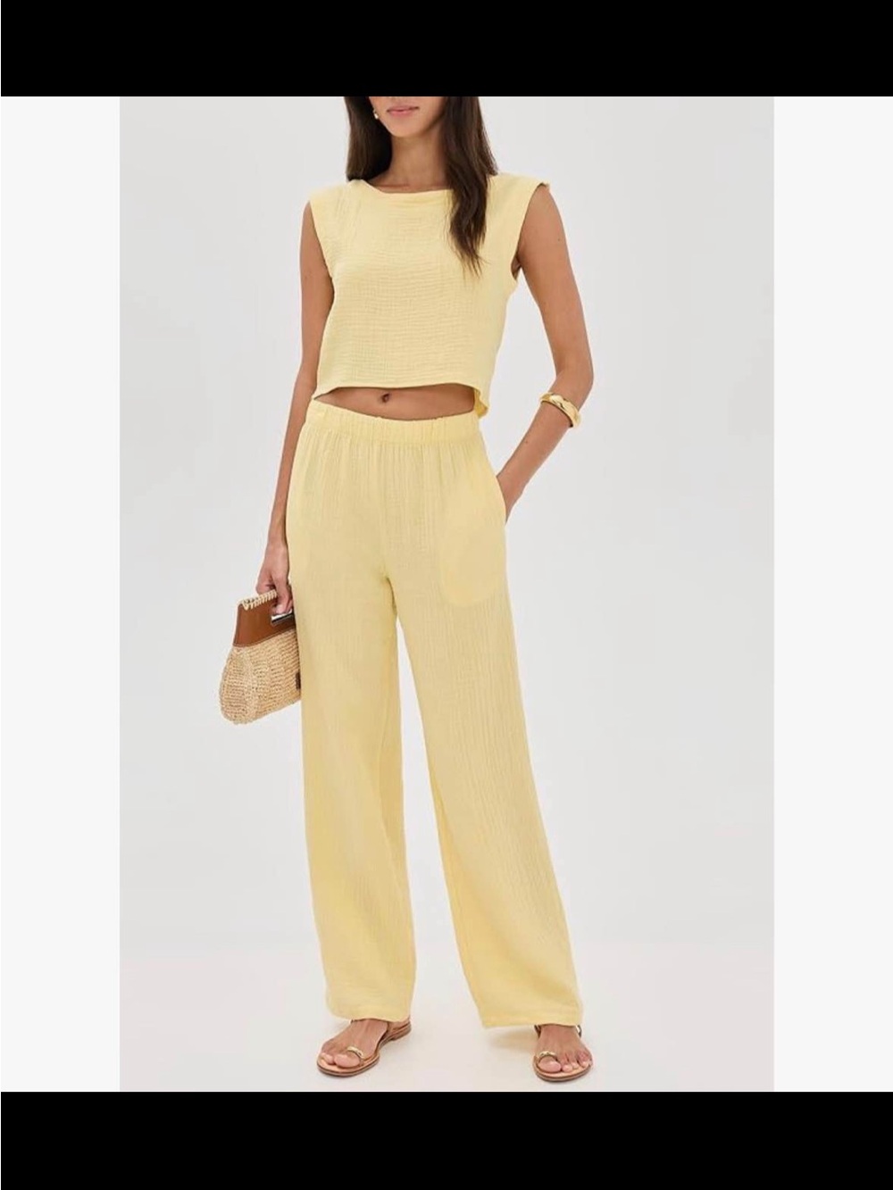 Light Yellow Wide-Leg Knit Pants - Women's